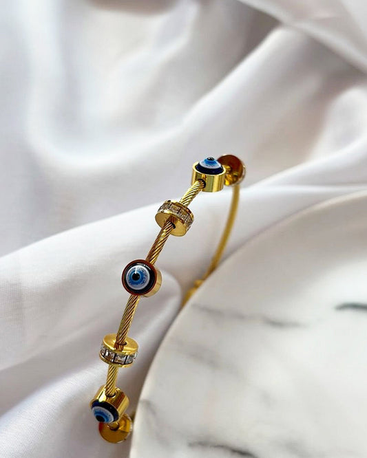 EVIL EYE CABLE BRACELATE (Gold Platted)