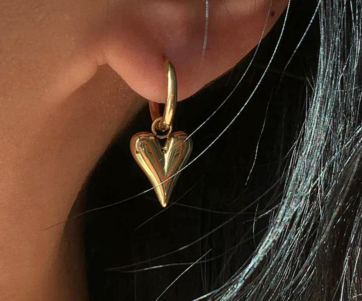 HEART HOOP EARRINGS (Gold Platted)
