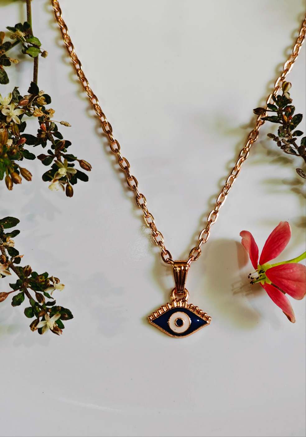Rose Gold Colour Evil Eye Pendant Necklace