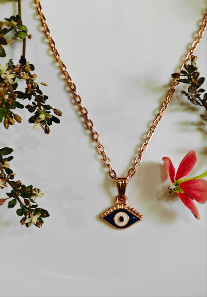 Rose Gold Colour Evil Eye Pendant Necklace