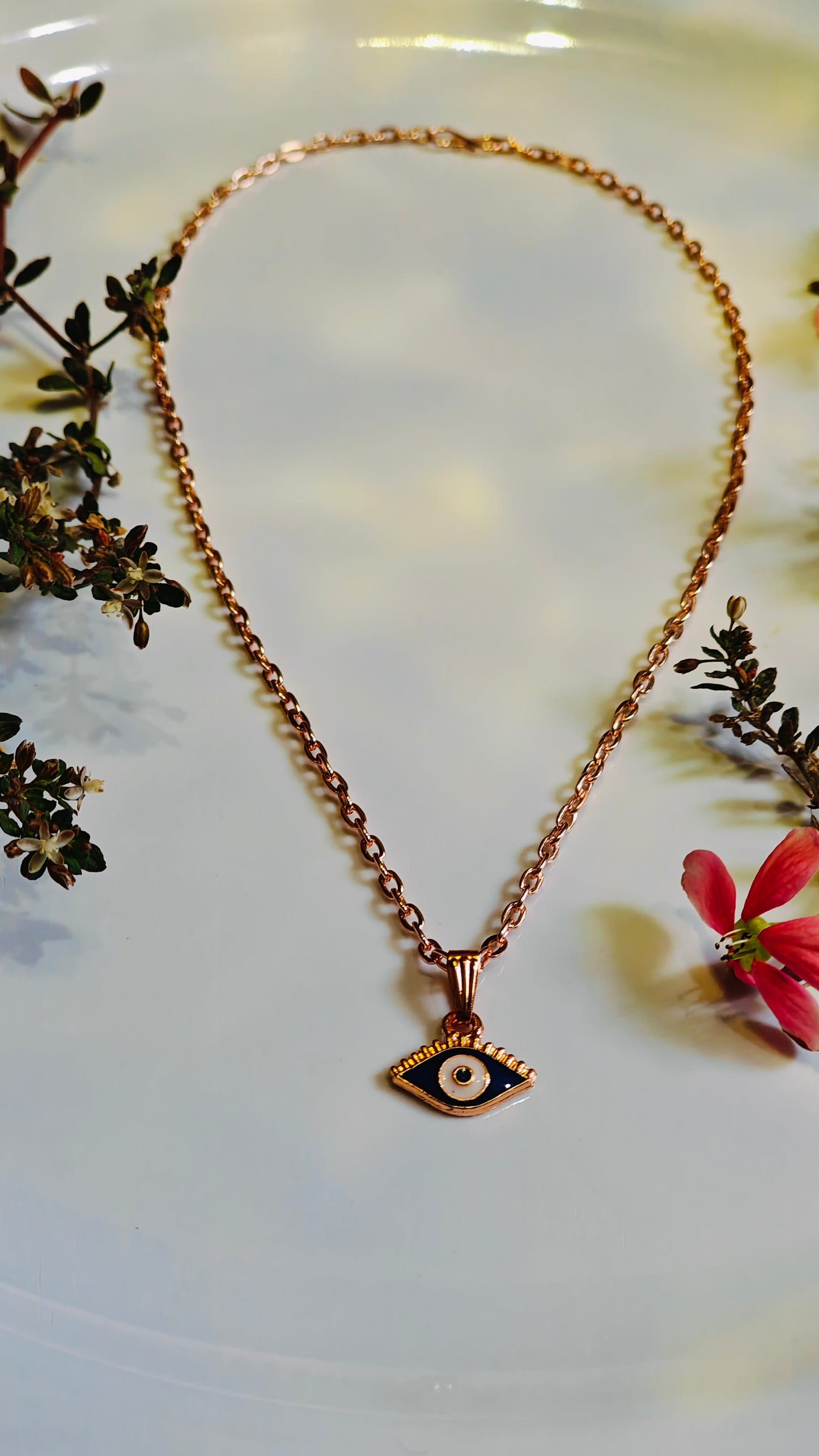 Rose Gold Colour Evil Eye Pendant Necklace