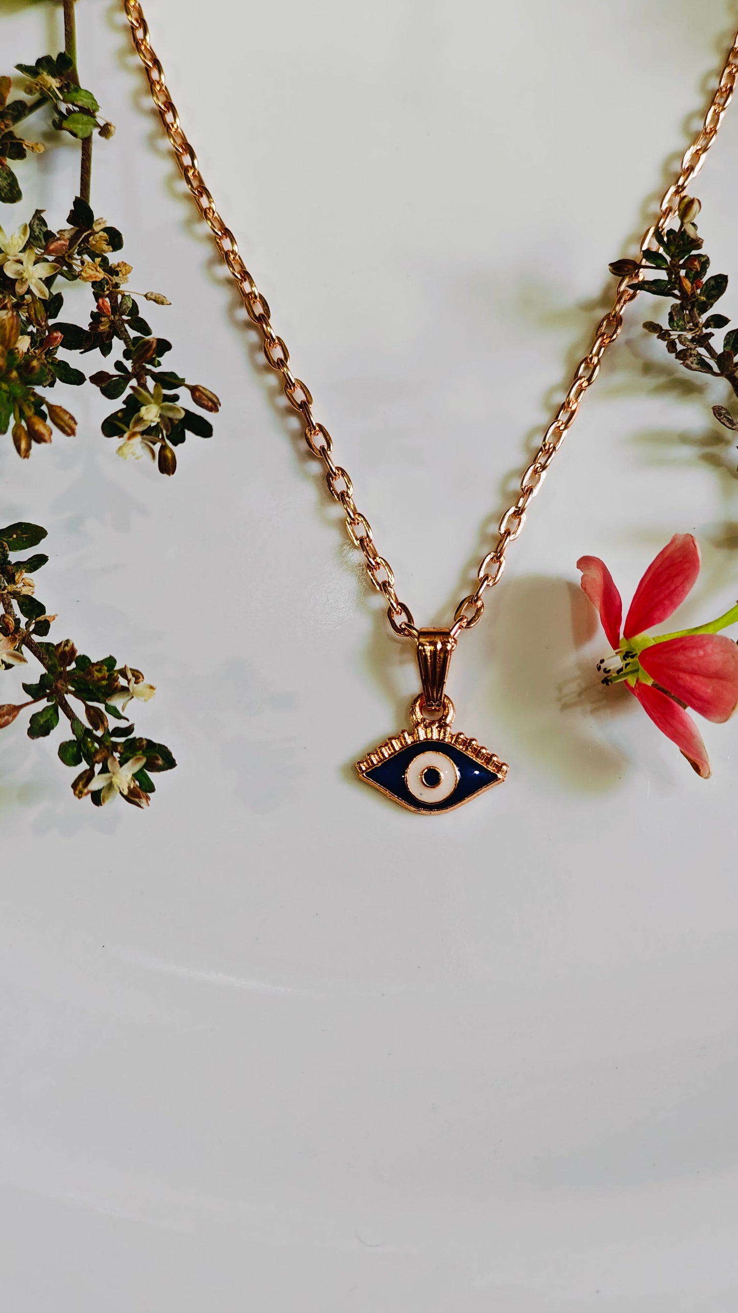 Rose Gold Colour Evil Eye Pendant Necklace