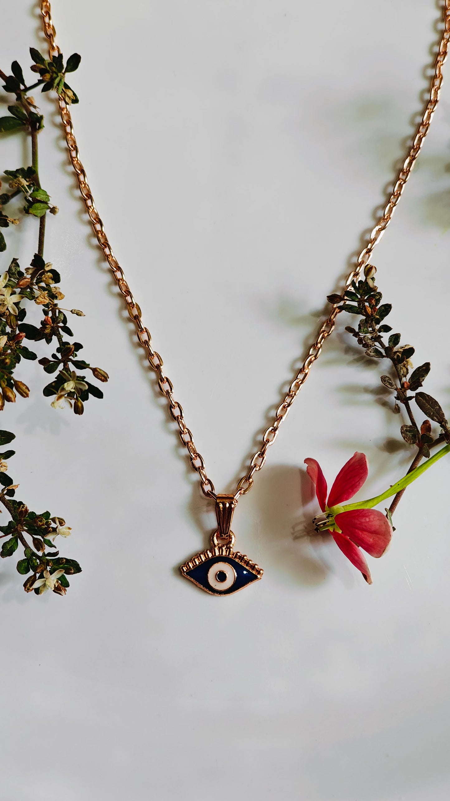 Rose Gold Colour Evil Eye Pendant Necklace