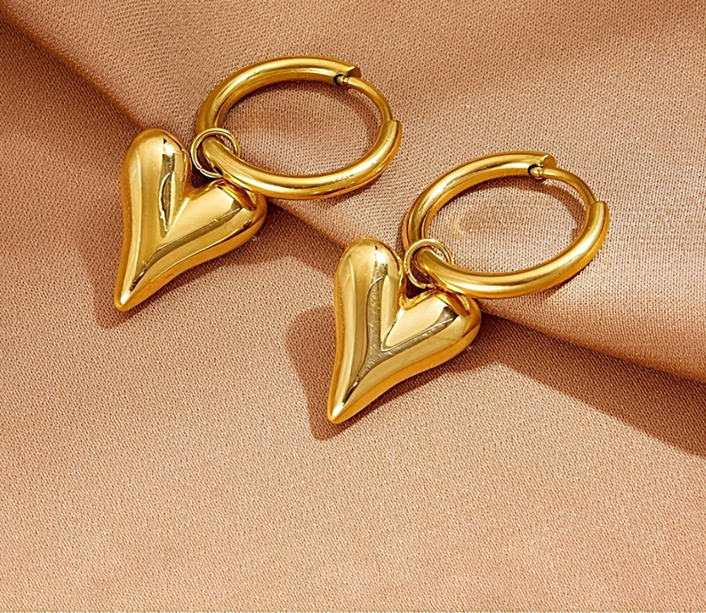 HEART HOOP EARRINGS (Gold Platted)